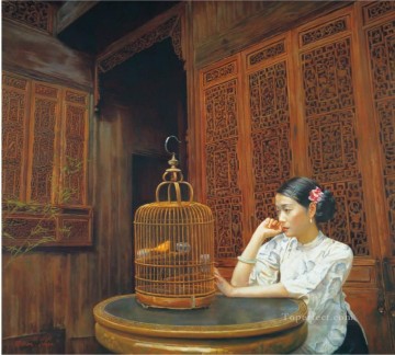 Chinese Girls Painting - Canary Chinese Chen Yifei Girl